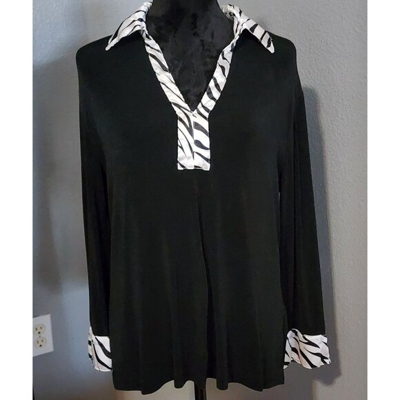 Kiara Women’s Blouse XL Black 3/4 Sleeve Zebra Print Classic Casual Chic Modern - Picture 1 of 8